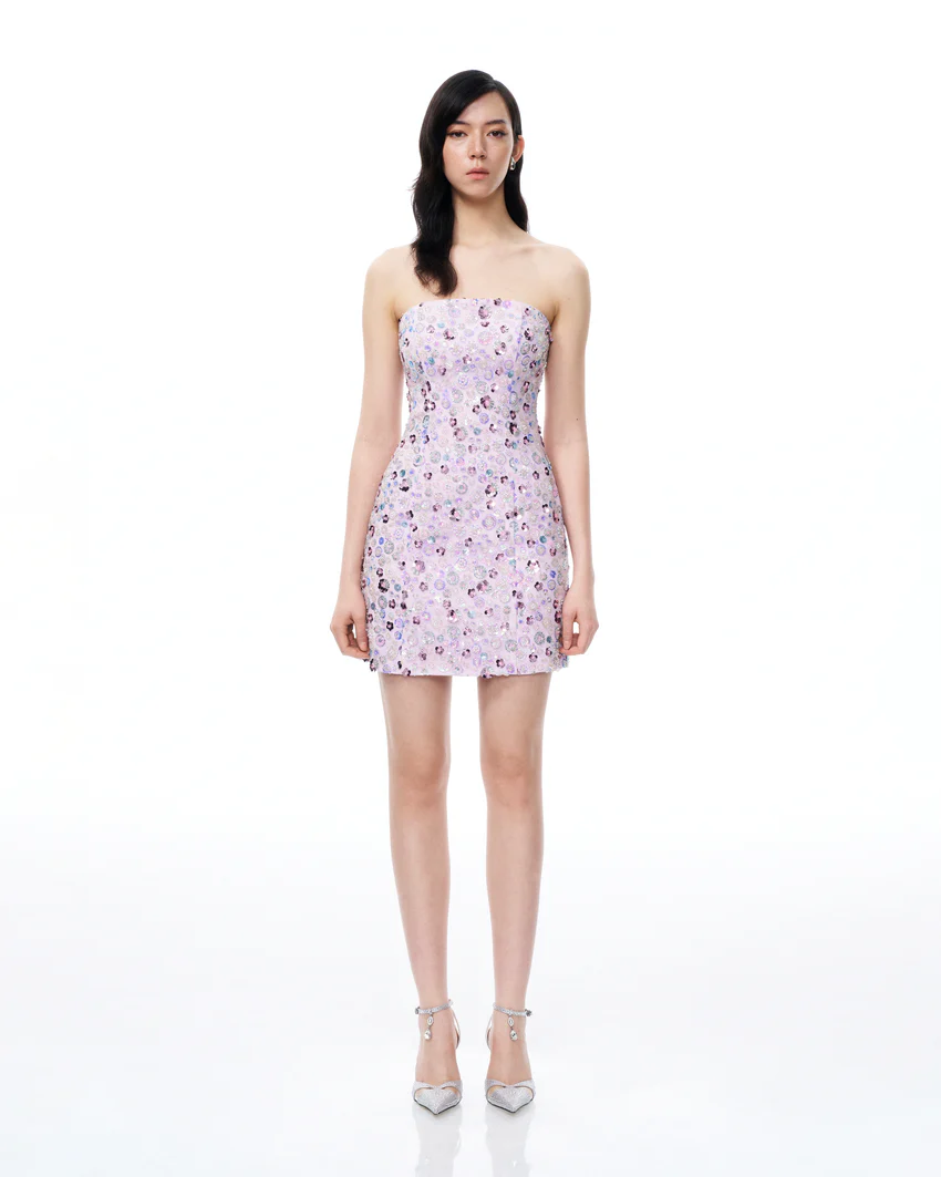 Esme Floral Sequin Embroidered Mini Dress - Purple