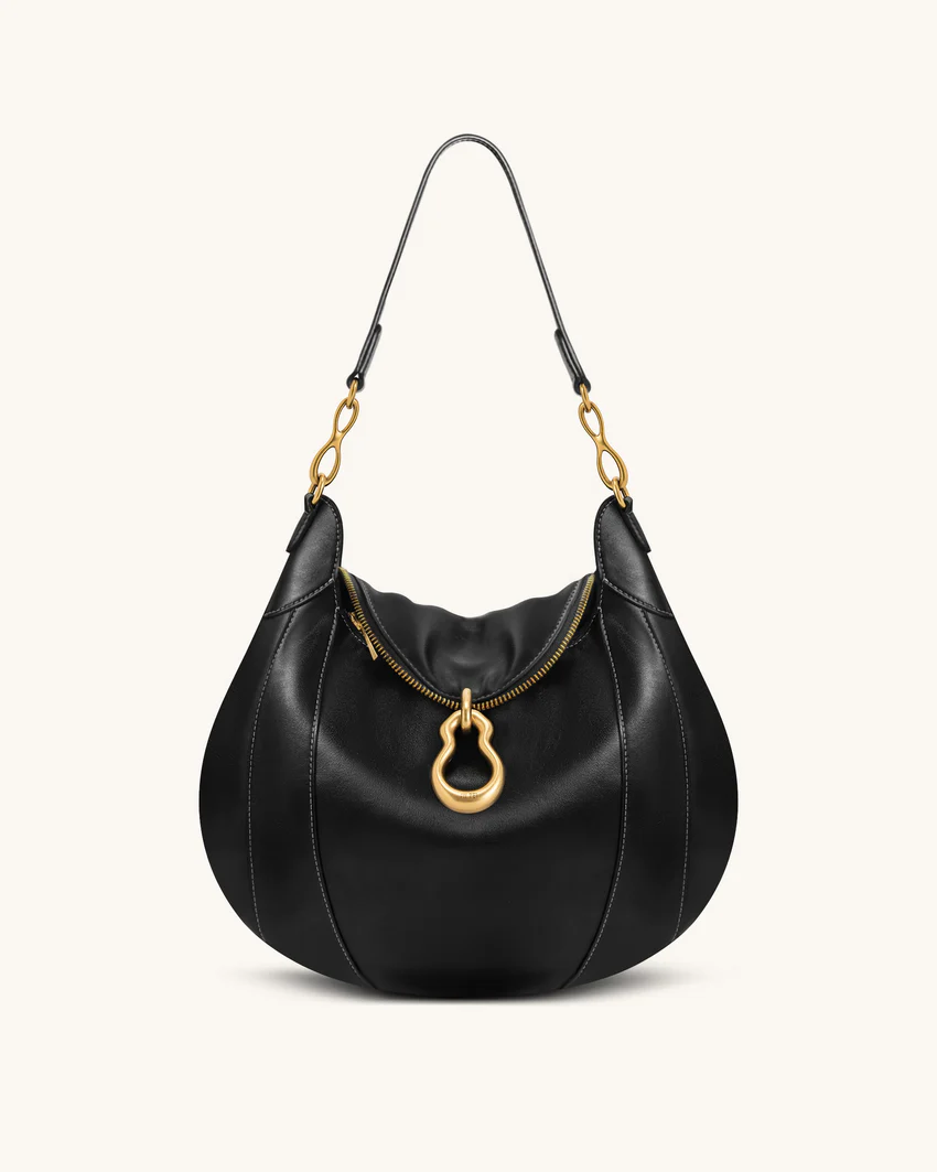 Daria Metal Pendant Embellished Shoulder Bag - Black