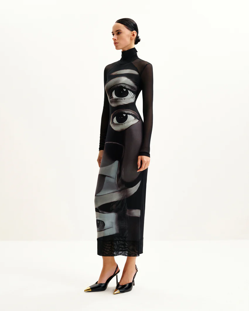 Sophia Eye Print Mesh Dress - Black/White