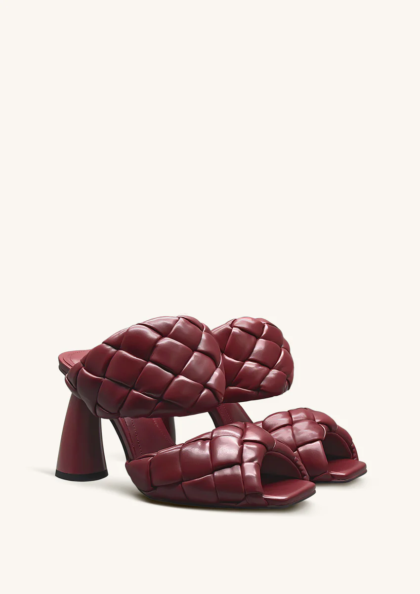 Lillian Weave Leather Heel Mules – Burgundy