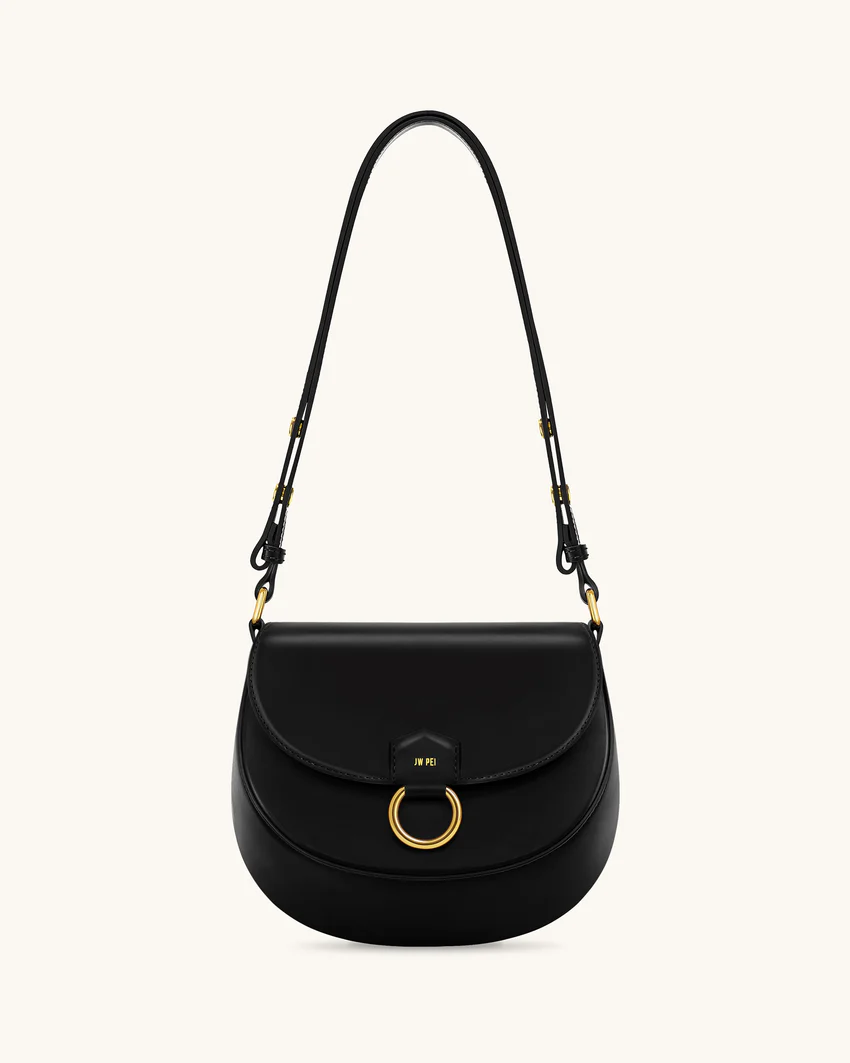 Diana Ring Flap Saddle Bag - Black