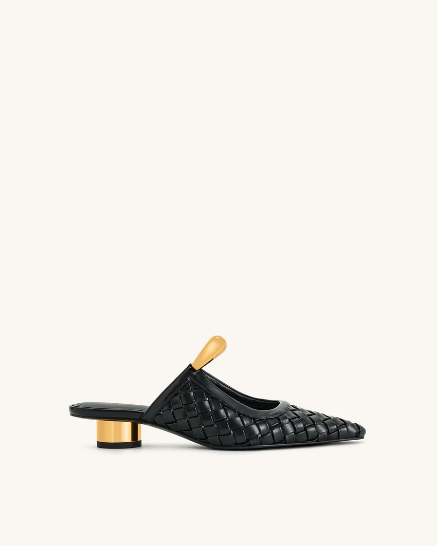 Helena Weave  Pierced Mules - Black