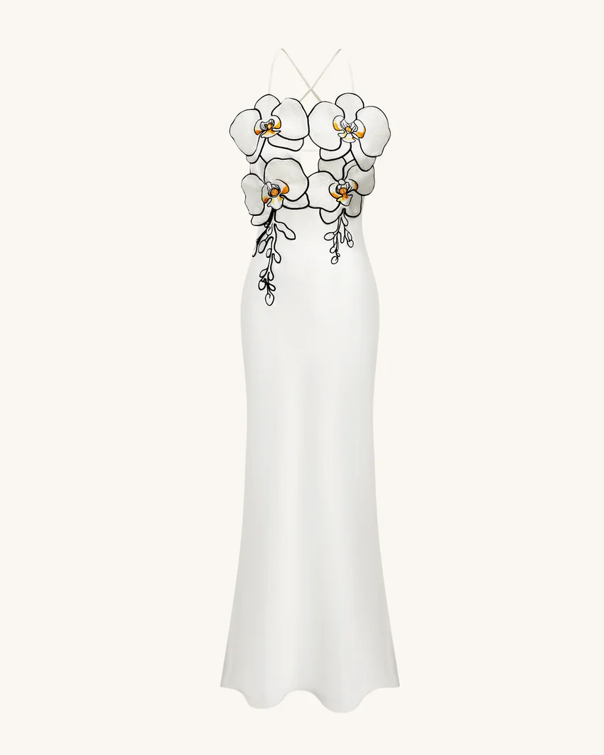 Orchid Embroidered Dress - White/Black