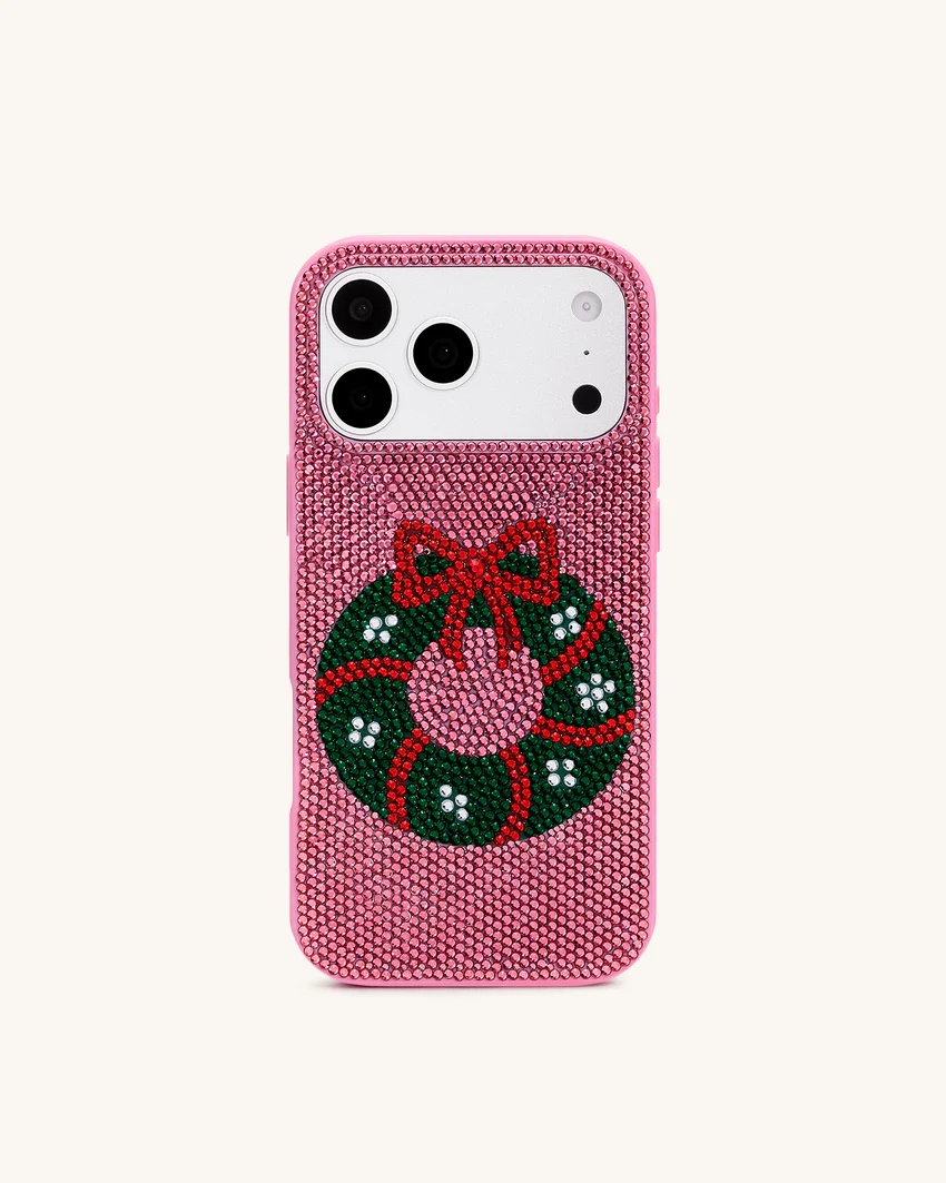 Holiday Wreath Bling Phone Case - Pink