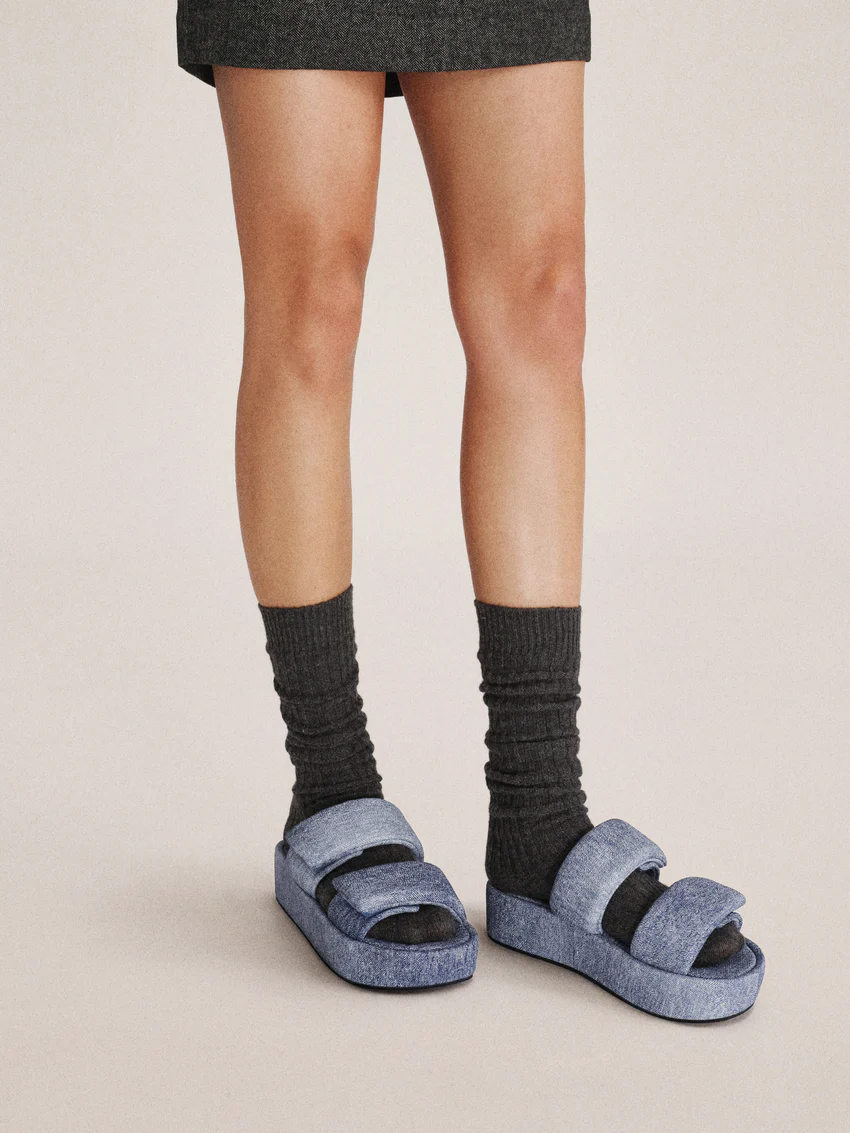 Lexi Denim Embossed Sandal - Blue