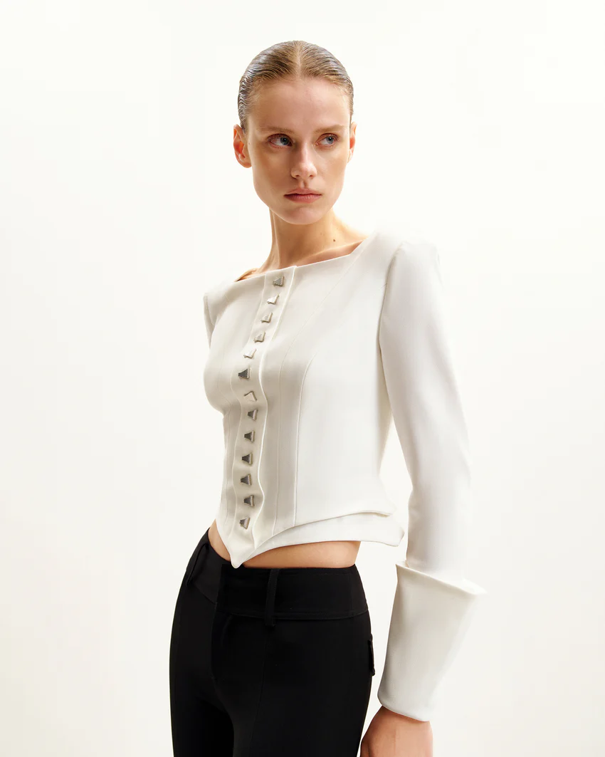 Lydia Corset-Inspired Blazer - White