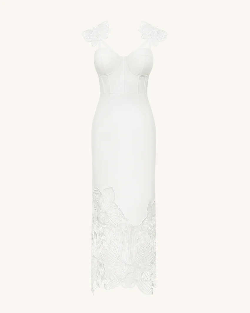 Orchid Embroidered Corset Dress - White