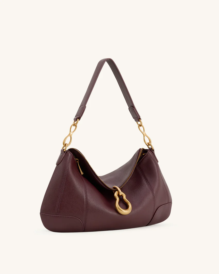 Jayla Metal Pendant Embellished Shoulder Bag - Deep Burgundy
