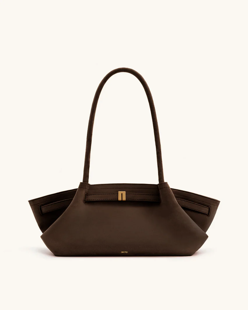 Hana Wide Faux Suede Tote Bag - Dark Brown