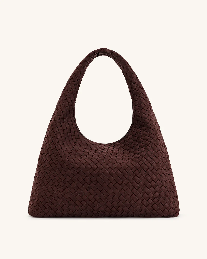 Iaura Faux Suede Woven Shoulder Bag - Dark Brown