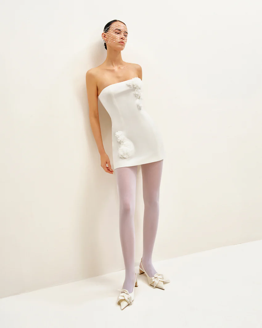 Blossoming Elegance Strapless Dress - White