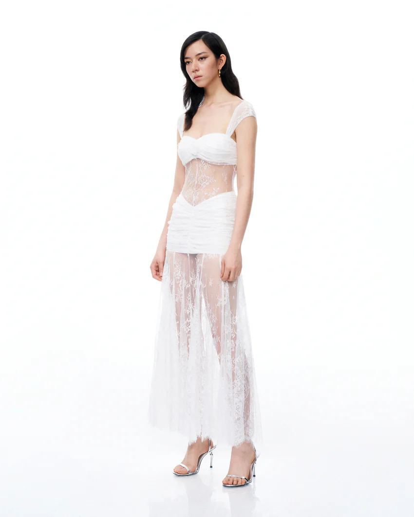 Fiorentina 3D Floral Lace Dress - White