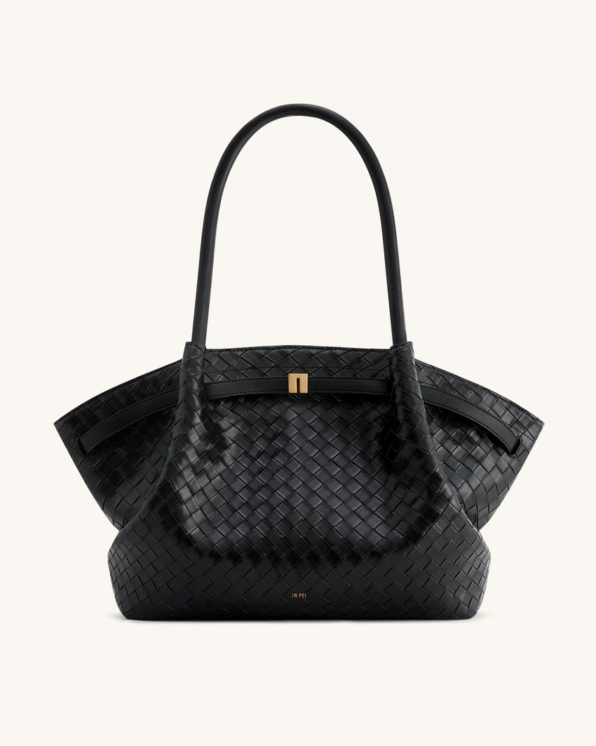 Hana Large Weave Texture Tote Bag - Black