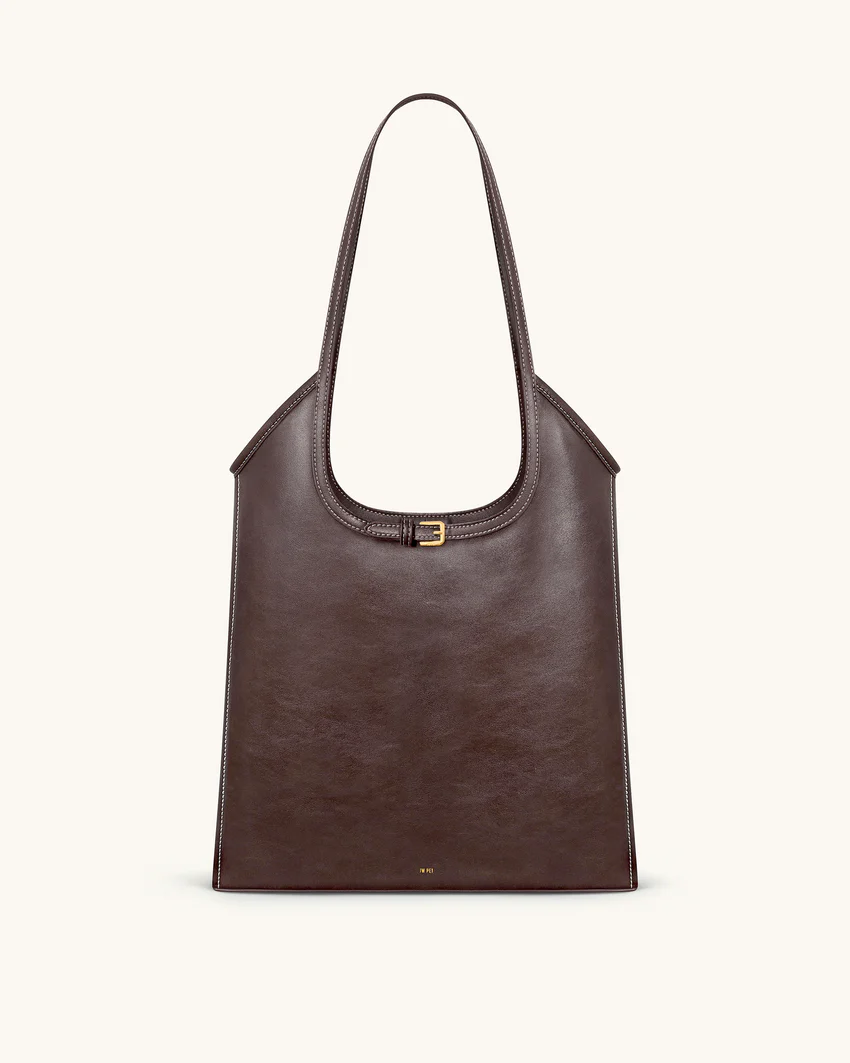 Brooke Belted Embellished Shoulder Tote Bag - Dark Brown