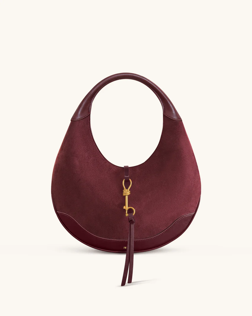 Colette Faux Suede Crescent Hobo Bag - Deep Claret