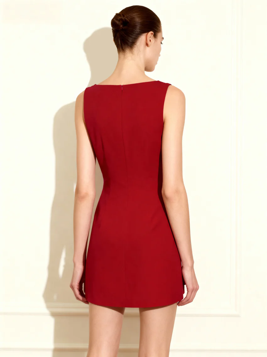 3D Floral-Appliqué Sheath Mini Dress - Red