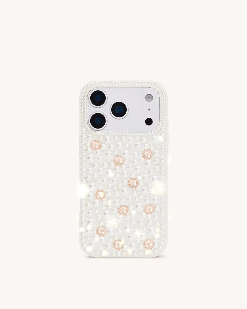 Pearl Embellished Phone Case - White