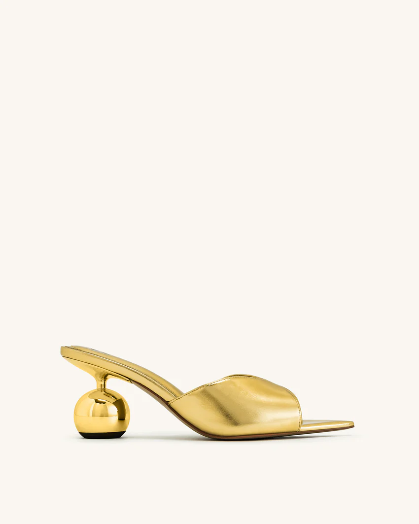 Ellie Sphere Heel Mules - Gold