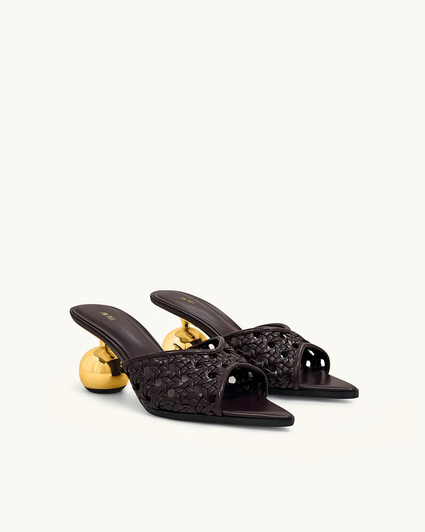 Ellie Woven Sphere Heel Mules - Deep Burgundy