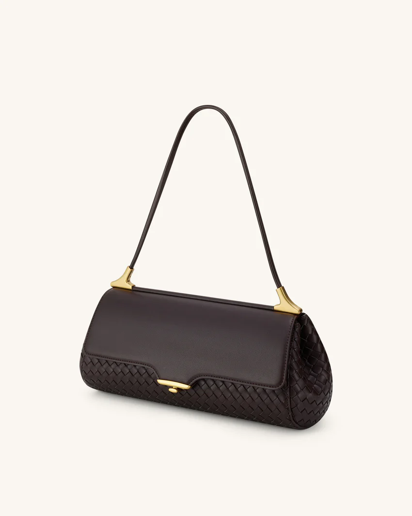 Eloise Woven Shoulder Bag - Dark Brown