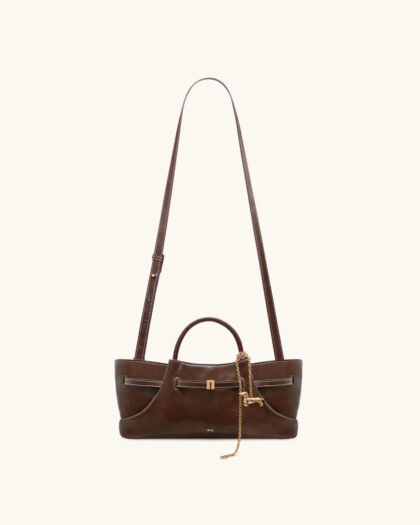 Maeve Dachshund Metal Charm Tote Bag - Dark Brown
