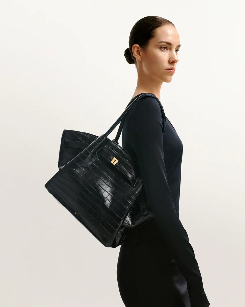 Hana Medium Tote Bag - Black Croc
