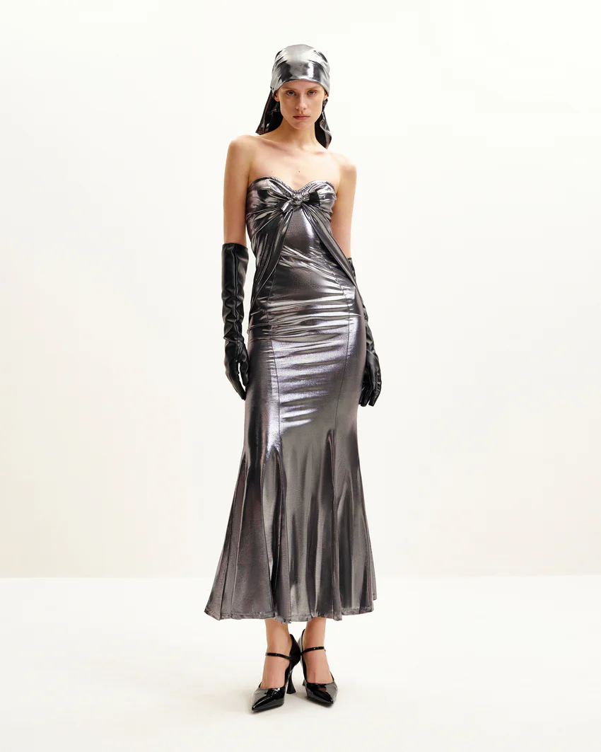 Olivia Silver Maxi Tube Dress - Silver