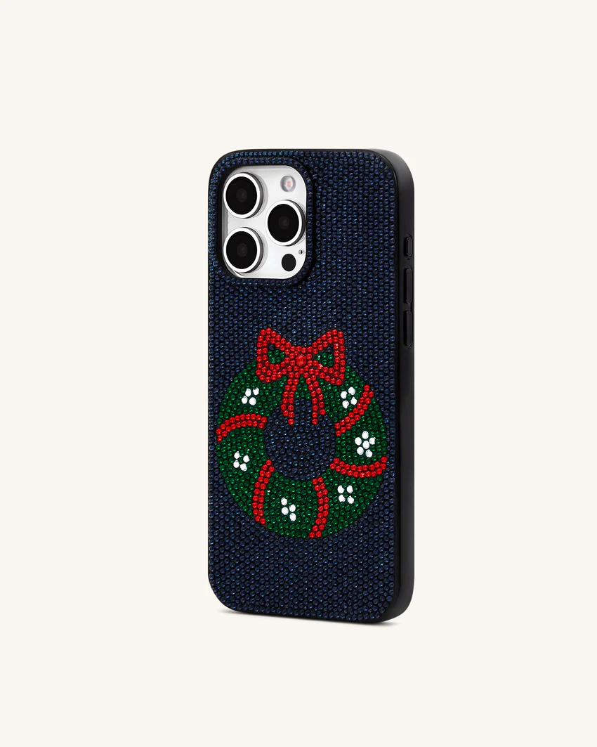 Holiday Wreath Bling Phone Case - Black
