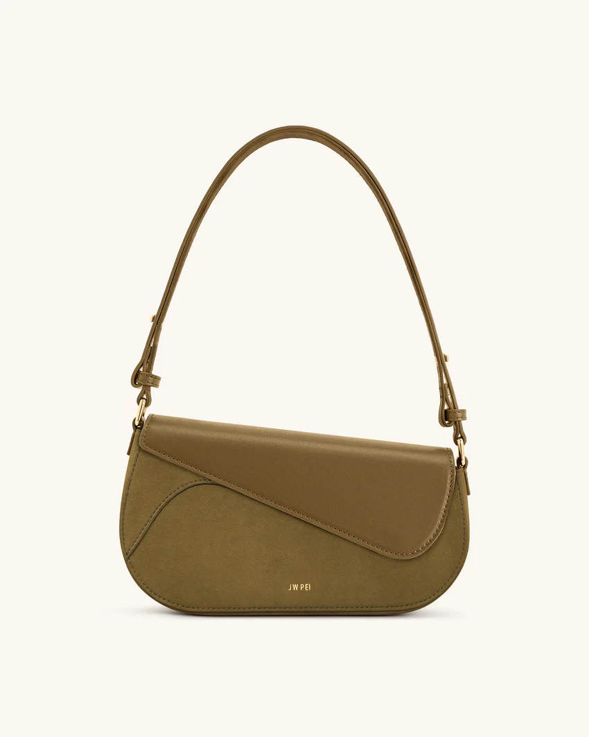 Addisyn Faux Suede Panel Shoulder Bag - Olive