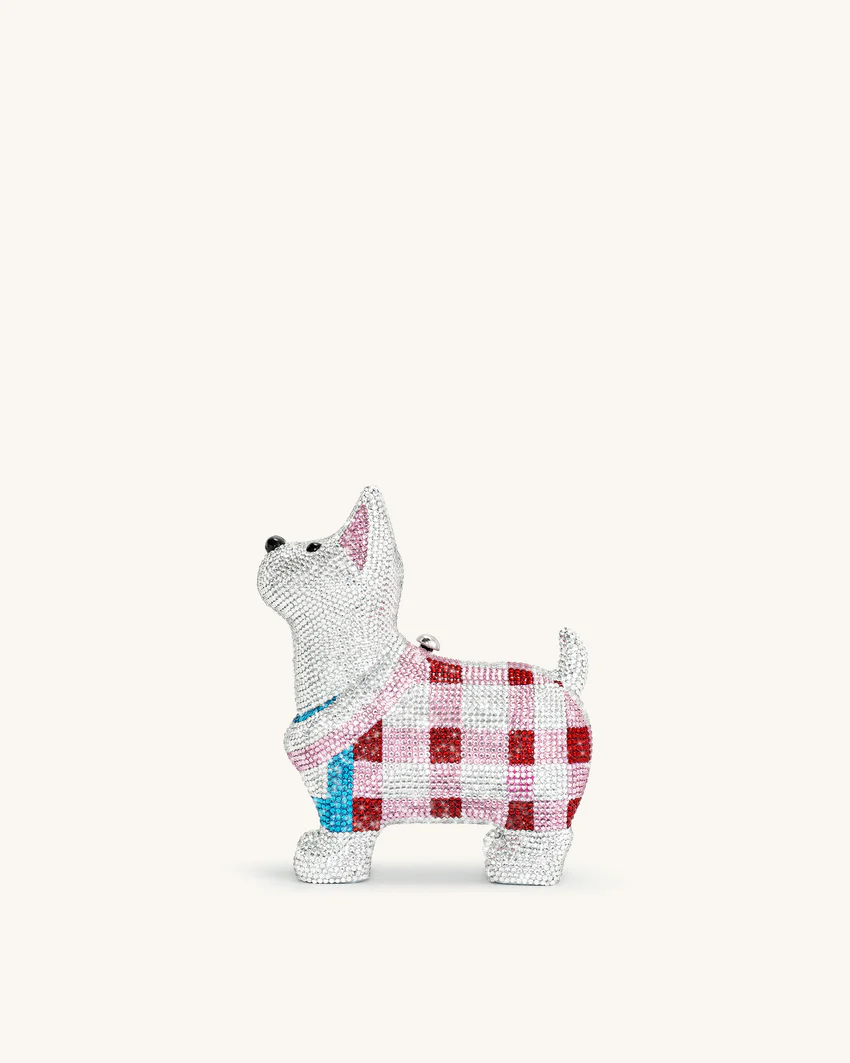 Eden Puppy Shape Faux Crystal Clutch - White