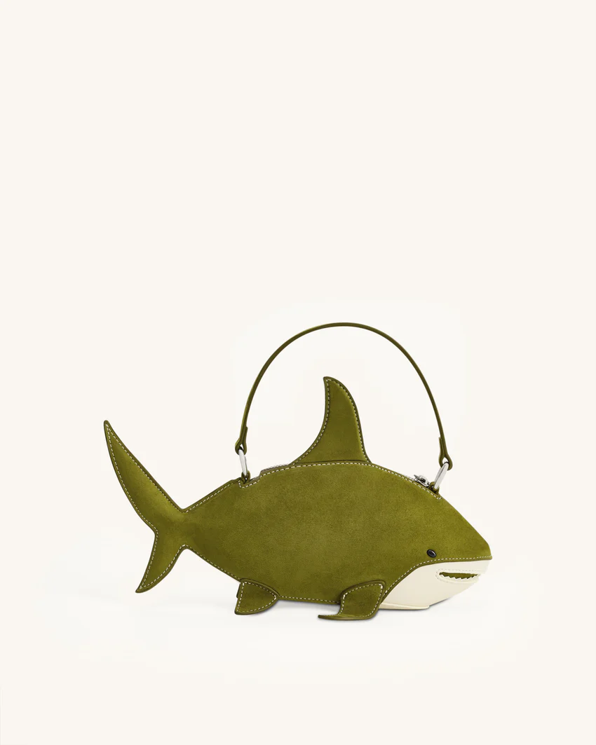 Nerys Faux Suede Shark Look Top Handle Bag - Dark Olive