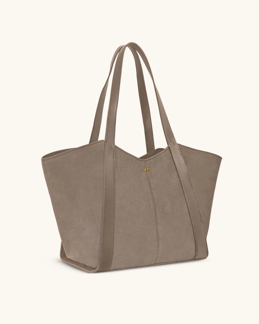 Kiana Large Capacity Faux Suede Tote Bag - Taupe