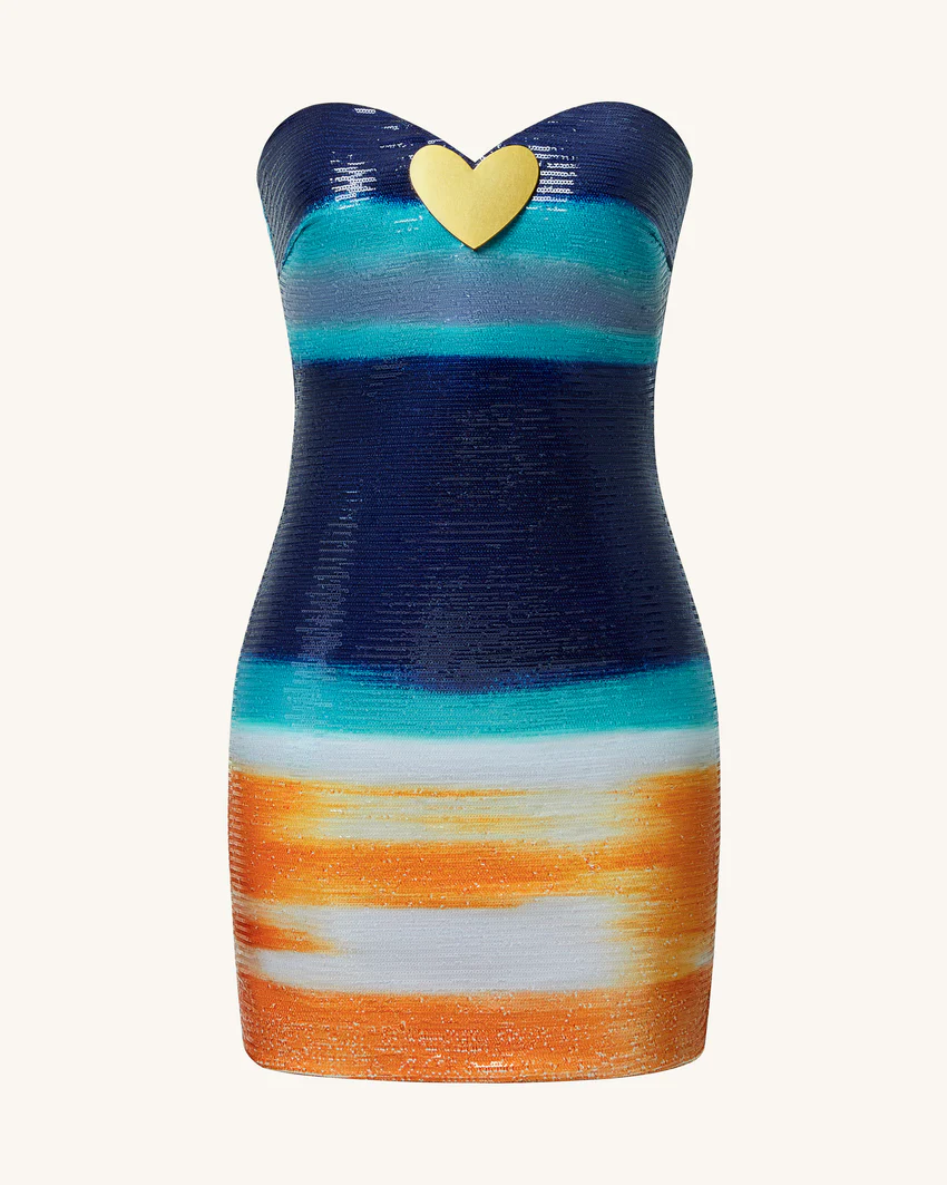 Olivia Metallic Heart Sequin Dress - Blue/Orange