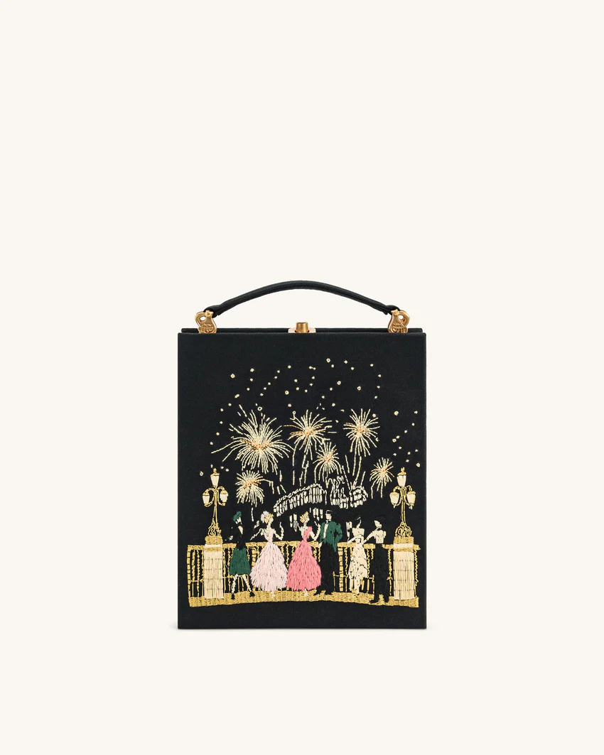 Taya-Fireworks  Pattern Book Shape Clutch Bag - Black