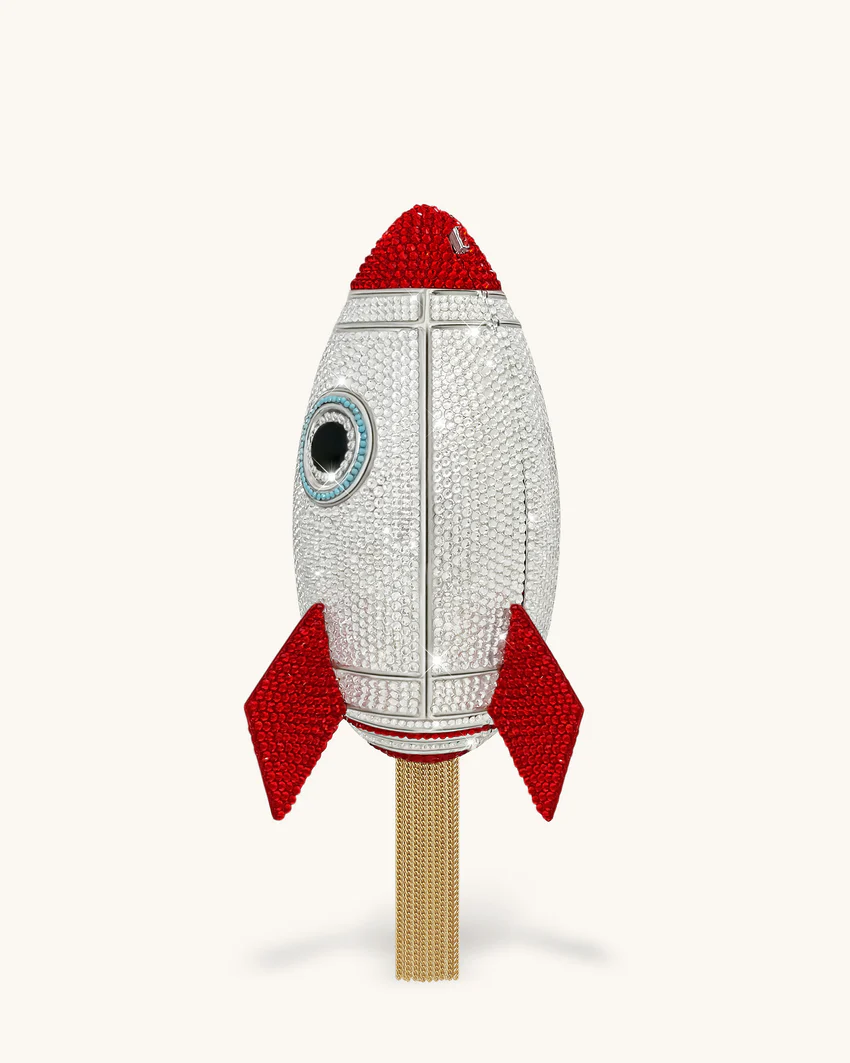 Rocket Shape Faux Crystal Clutch - Silver