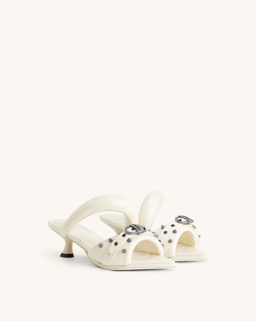 Sara  Studded Mule - White