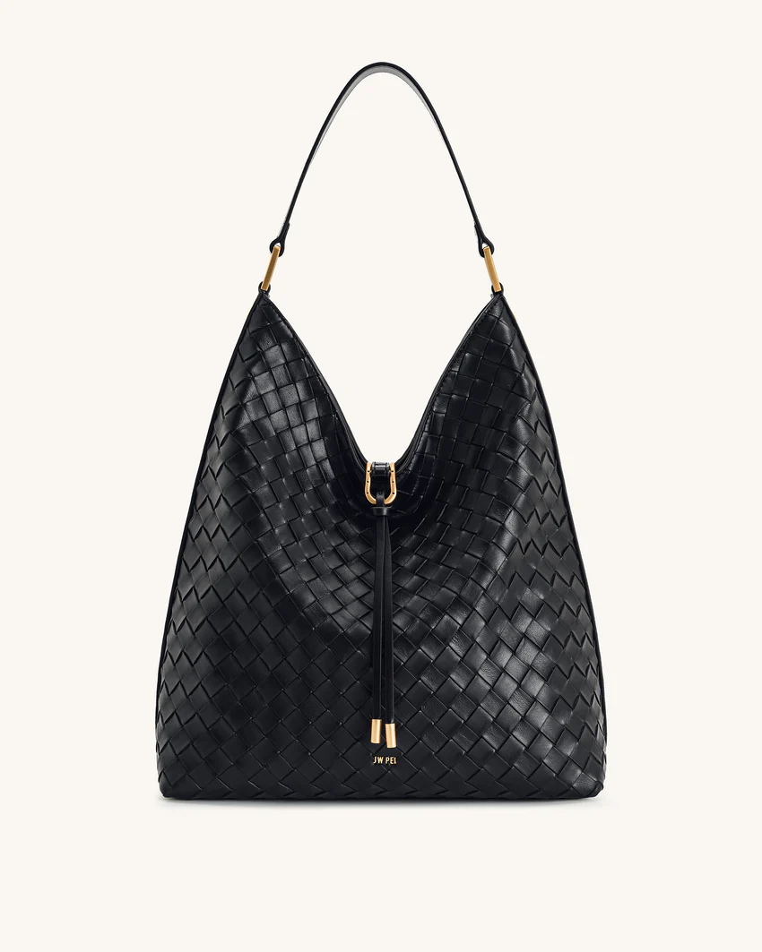 Aria Woven Texture Shoulder Bag - Black