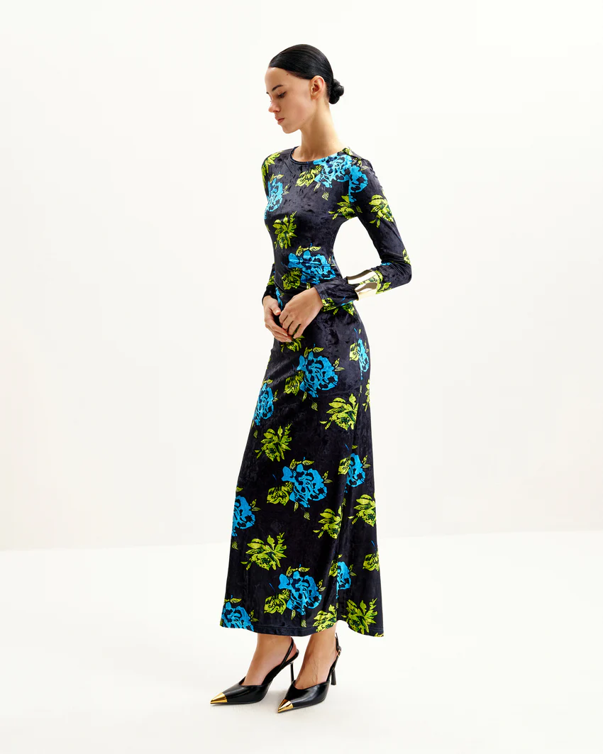 Zoe Vibrant Floral Long Sleeve Gown - Multicolor