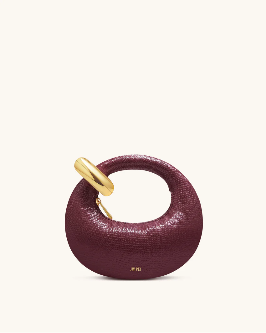 Abacus Faux Snake-Effect Mini Top Handle Bag - Burgundy