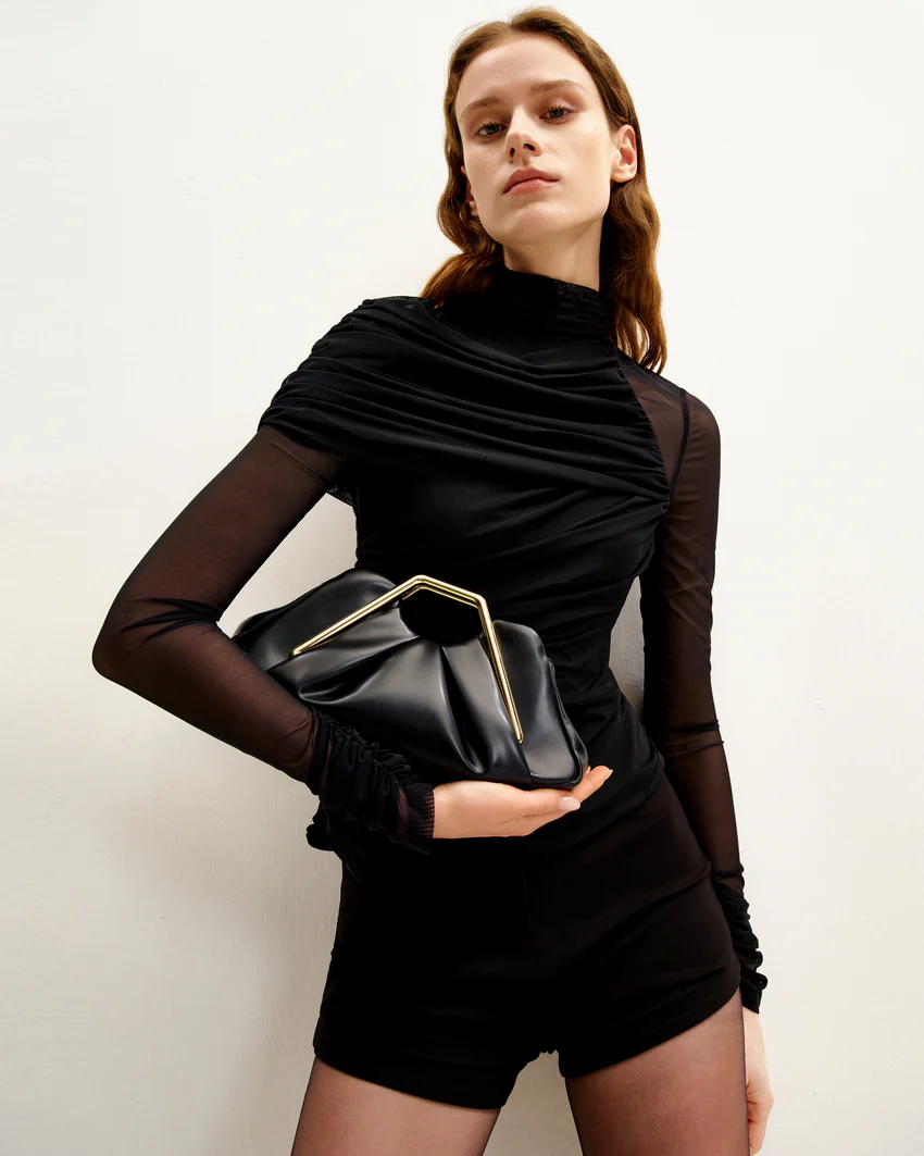 Lila Metal Frame Clutch - Black