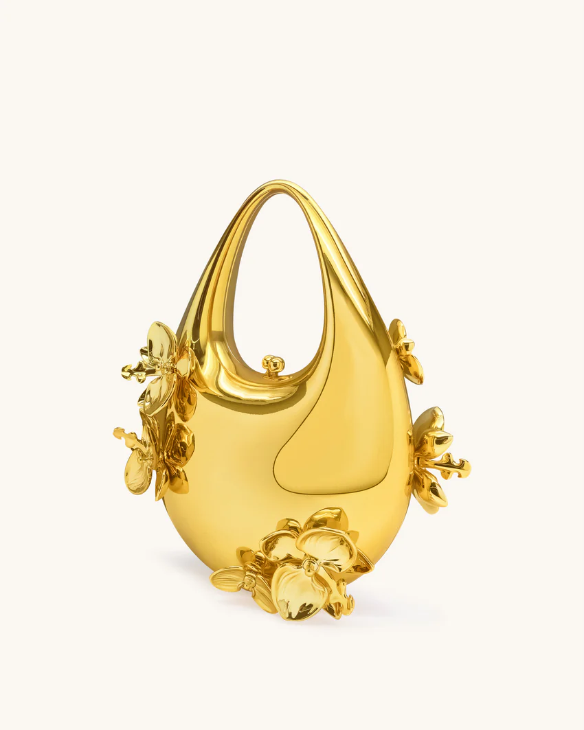 Lydia Floral Embellished Handbag - Gold