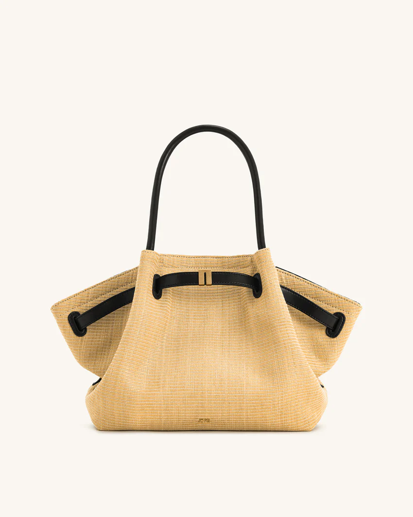 Hana  Medium Faux Straw Tote Bag - Brown Straw