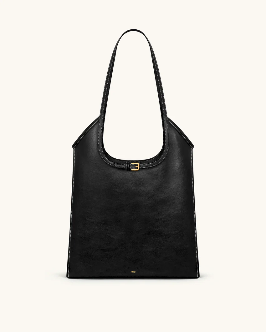 Brooke Belted Embellished Shoulder Tote Bag - Black