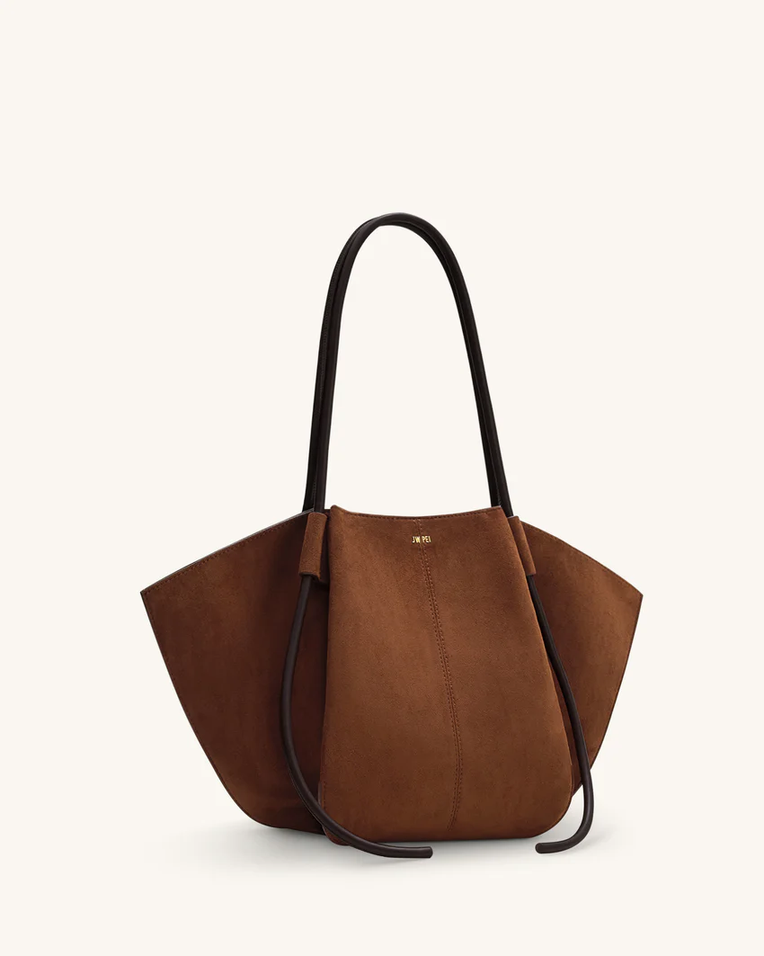 Nala Faux Suede Wide Tote Bag - Brown