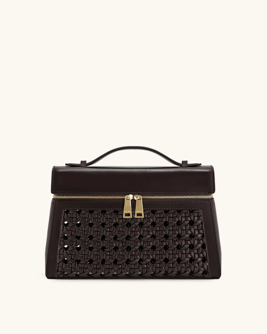 Thea Large Woven Top Handle Bag - Dark Red