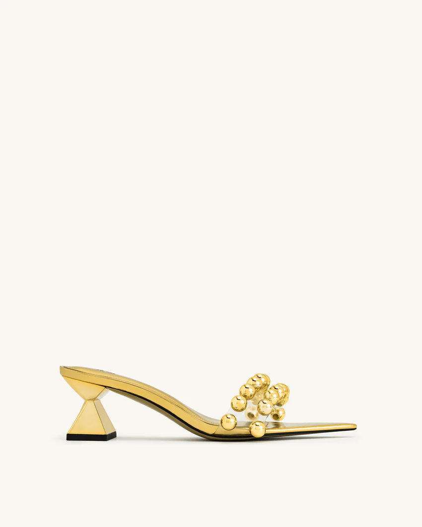 Gianna Beaded Strap Mules - Gold
