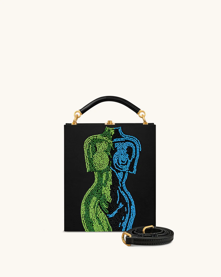 Elle Colorful Beaded Book Top Handle Bag - Black