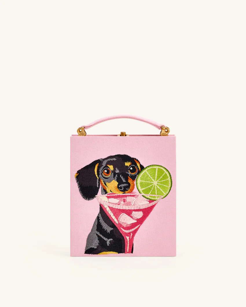 Taya-Puppy Pattern Book Shape Clutch Bag - Pink