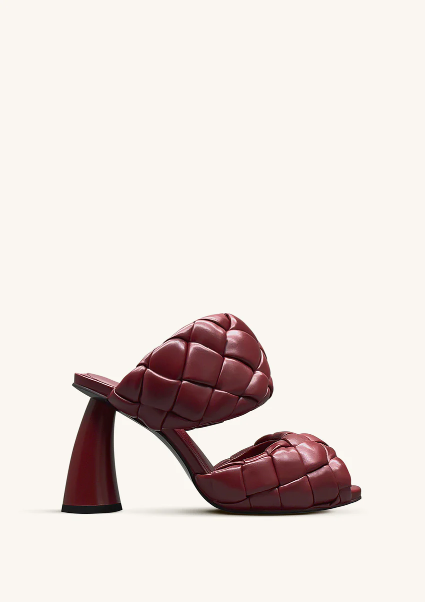Lillian Weave Leather Heel Mules – Burgundy