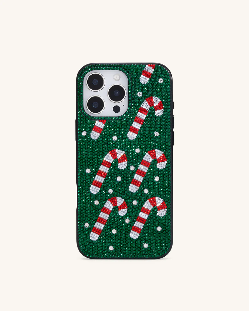 Candy Cane Embellished Holiday Phone Case - Green